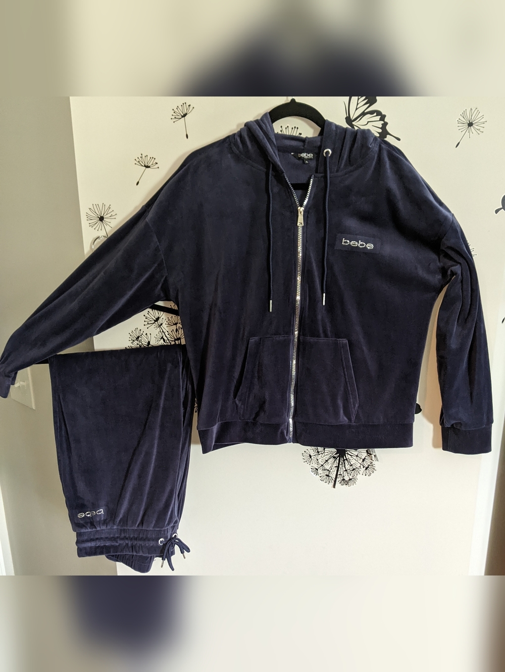 bebe Navy Velour Zip Hoodie & Joggers Set